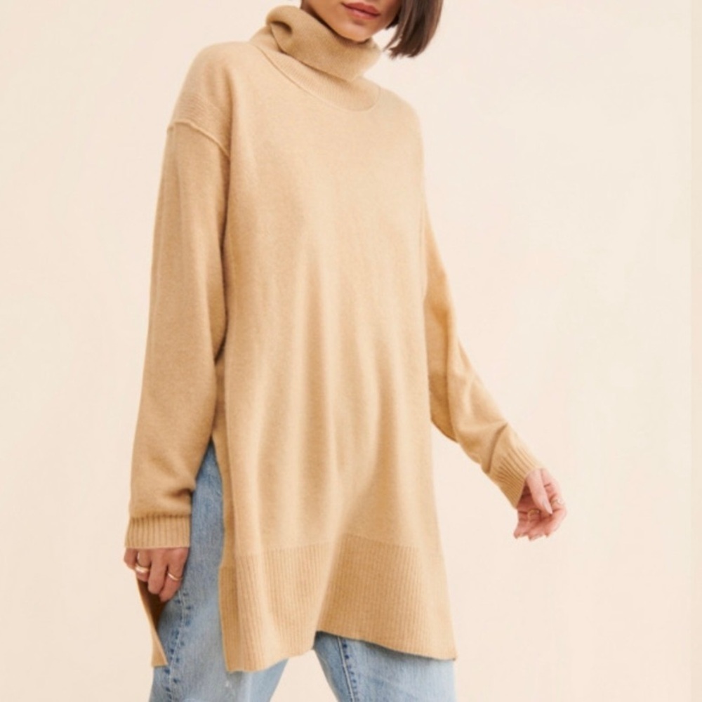 We the Free Jessie Cashmere Turtleneck Tunic Sweater, Tan‎ - Picture 9 of 9